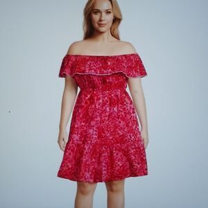 New TS Plus Cheetah Pink Off Shoulder Dress 1X New Without Tags